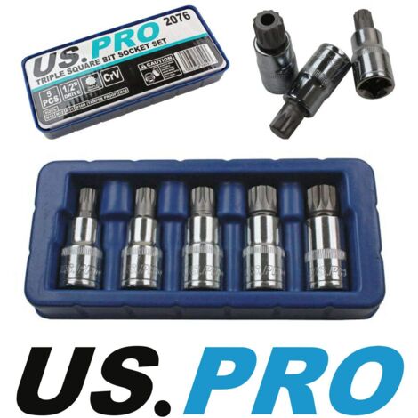 US PRO 5 pezzi 1/2'' Drive Spline Triple Square Bit Sockets M10 - M18 2076