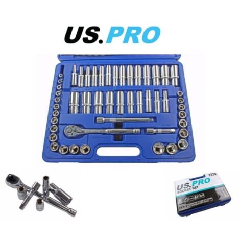 US PRO 50pc 3/8"" Socket Set Metric & AF Imperial Shallow Deep Sockets 1370 New