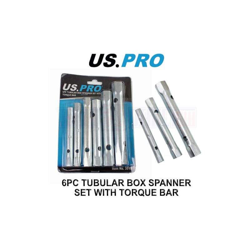 Us Pro - 6pc Metric Box Spanner Set / Tubular Box Spanner & Torque Bar 8-19mm 3515