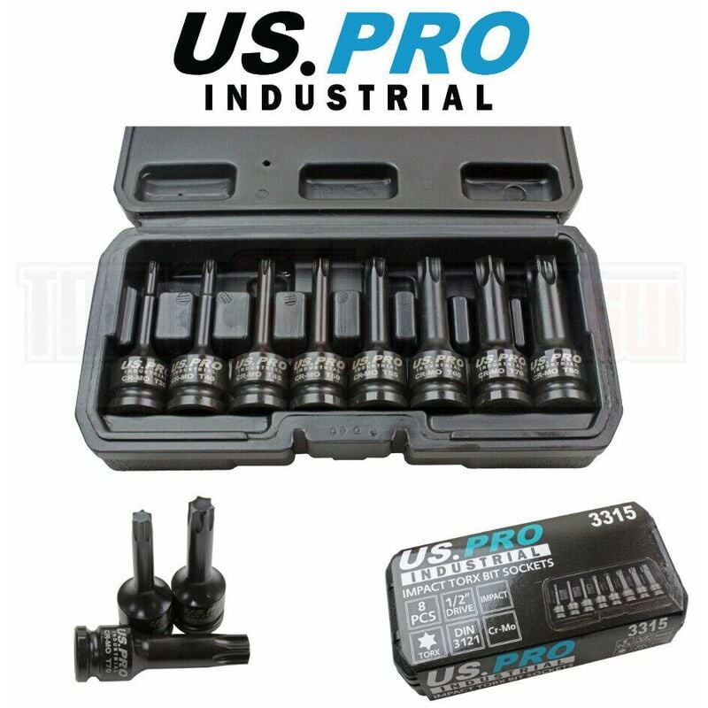 Industrial 8pc 1/2 Dr Long Impact Torx Bits Socket Set T30 - T80 3315 - Us Pro