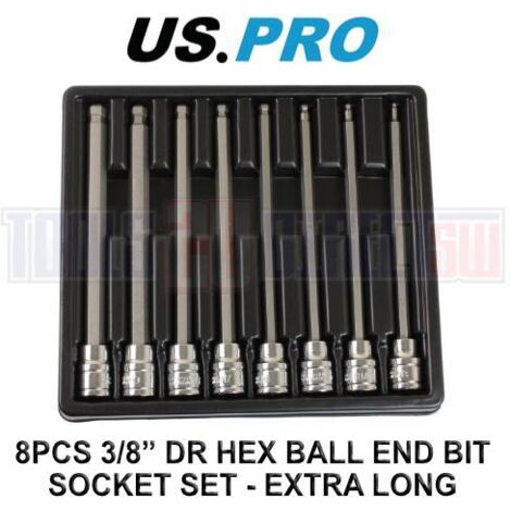 US PRO 8pc 3/8"" Long Ball End Hex Allen Bit Key Sockets 3mm - 10mm 1495