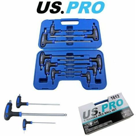 US PRO 9pc T Handle Hex Ball Set Allen Key 2mm - 10mm Ball End Hex Keys 1612