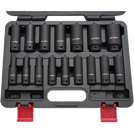 US PRO B1340 - Set di 16 bussole per avvitatore a percussione, inserto da 1/2, 10-32 mm