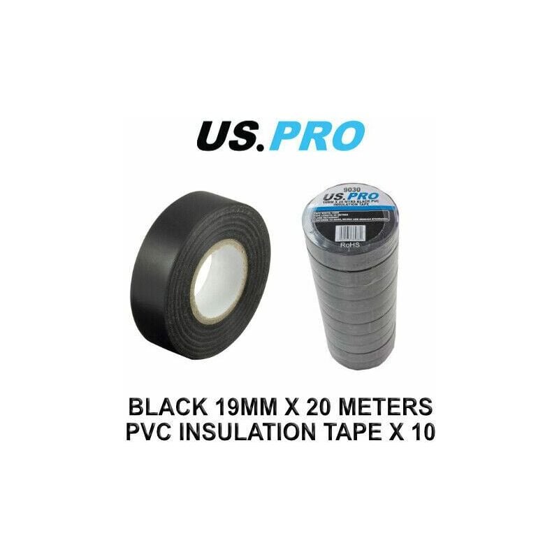 Us Pro - Black 19MM x 20 Meters pvc Insulation Tape x 10 9030