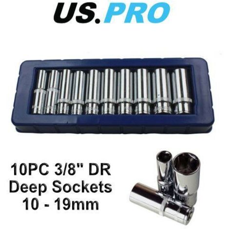 US PRO DEEP SOCKET SET 10PC 3/8"" DRIVE METRIC LONG REACH 10-19MM 3237