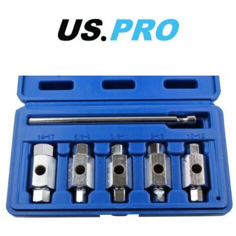 US PRO Drain Sump Plug Key Set 6pc Double Ended Hex Square Drive Vehicle 3231