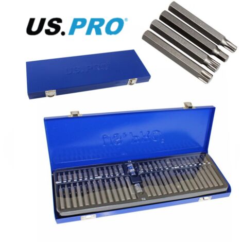 US PRO Hex Spline Torx Bit Set 58pc Star Security Star 1/2 3/8 Adaptors 1362