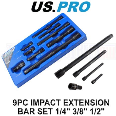 US PRO IMPACT EXTENSION BAR SET 3462 9PC 1/4 1/2 3/8 DRIVE SOCKET WARRANTY