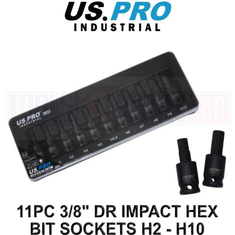 US PRO Impact Hex Bit Sockets 3/8” Drive H2 - H10 11pc European Allen Key 3931