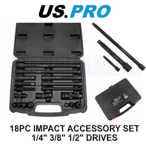 US PRO IMPACT SOCKET EXTENSION BAR SET 18PC 1/4"" 3/8"" 1/2"" REDUCER ADAPTOR 3685