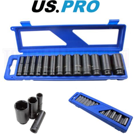 US PRO IMPACT SOCKET SET 13PC 1/2"" DRIVE SAE AF IMPERIAL DEEP LONG REACH 3424