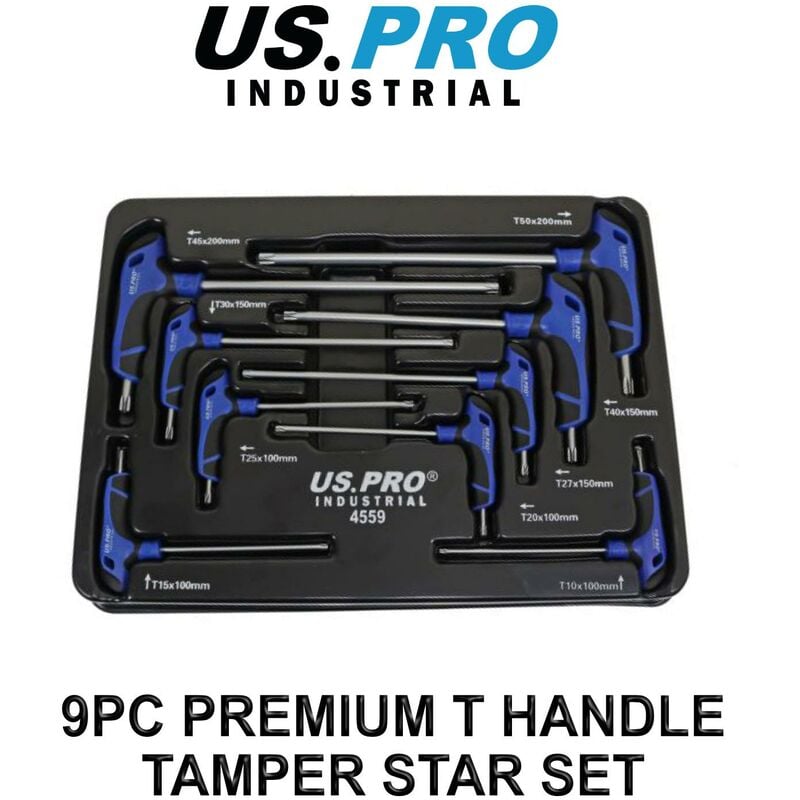 Us Pro Industrial - 9pc Premium T-Handle Tamper Star/Torx keys Screwdrivers 4559