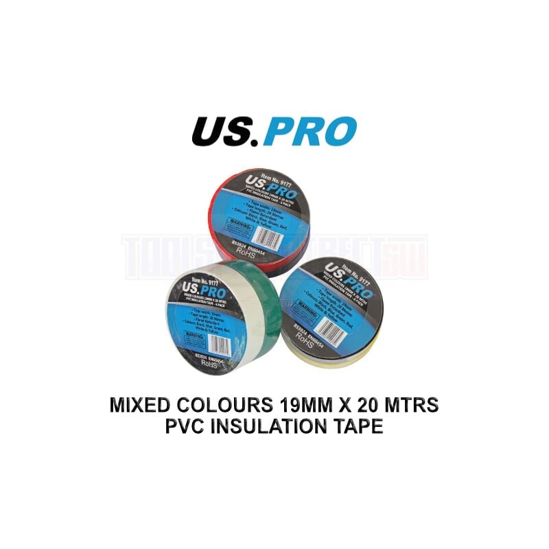 Us Pro - Mixed Colours 19MM x 20 Meters pvc Insulation Tape 6 Pack 917