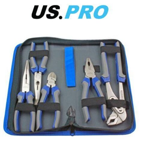 US PRO Plier Set 5pc Combination Long Bent Nose Side Cutters Waterpump 1821