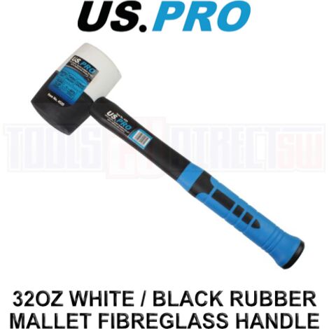 US PRO Rubber Mallet 32oz White & Black Hammer Fibreglass Camping Paving 4520