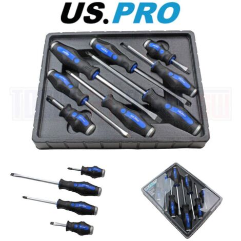 US PRO Screwdriver Set 8pc Go through Hammer PoziFlat Head Screwdrivers 1619