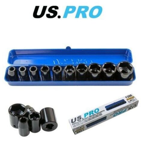 US PRO Socket Set Shallow Impact 1/2"" Drive 10pc Metric In Case 9-27mm 1396
