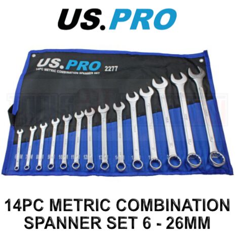 US PRO SPANNER SET 14PC COMBINATION METRIC 6-26MM RING OPEN WRENCH SET 2277