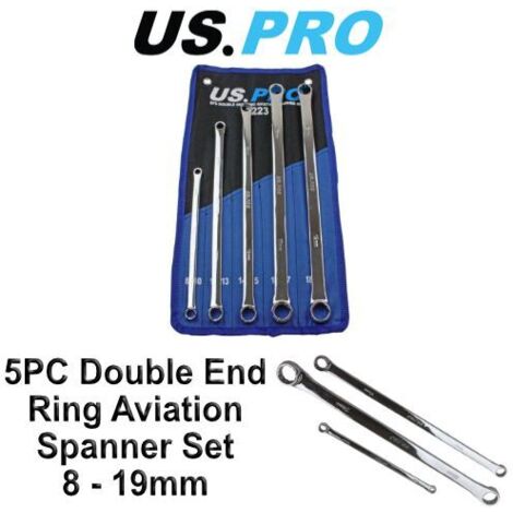 US Pro Spanner Set Extra Long 5pc Aviation Double Ended Ring 8mm to 19mm 3223