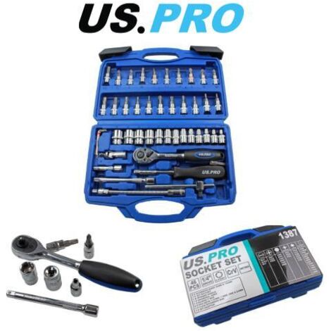 US PRO TOOLS 1/4" DRIVE RATCHET SOCKET SET 4~14mm Hex Torx Screw Bits 1387