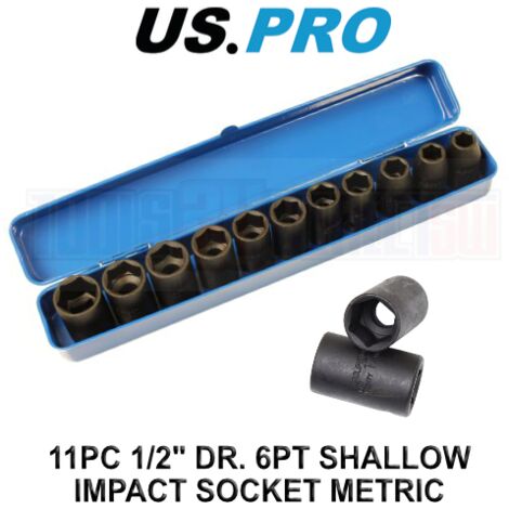 US PRO Tools 11PC 1/2" DR 6 Point Shallow Impact Metric Socket Set 10 - 21mm 3926
