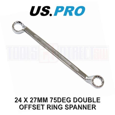 US PRO Tools 24 x 27mm 75 Deg Double Offset Ring Spanner Wrench 3536