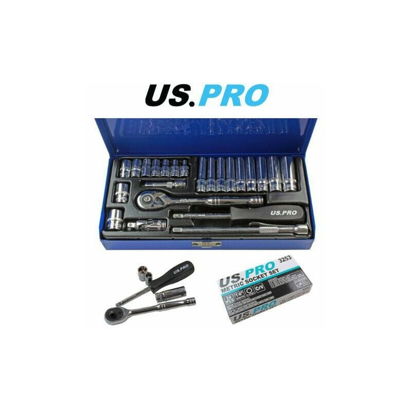 US PRO 24pc 1/4 Dr 6 Point Metric Socket Set 4 - 13mm 3253