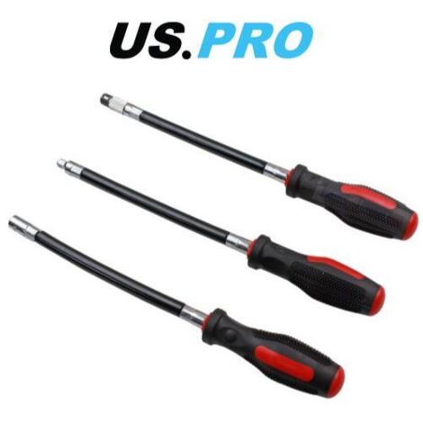 US PRO Tools 3 Piece 300mm Flexi Screwdrivers - Flexible Screwdriver Set 1617