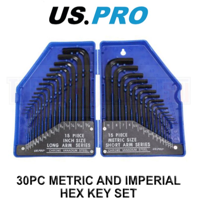 Us Pro 30pc Hex Key Set Metric Imperial AF Allen Hexagon Wrench Case 1631