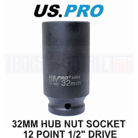 US PRO Tools 32mm 1/2" dr 12 Point Deep Hub Nut Socket, Gearbox etc 3483
