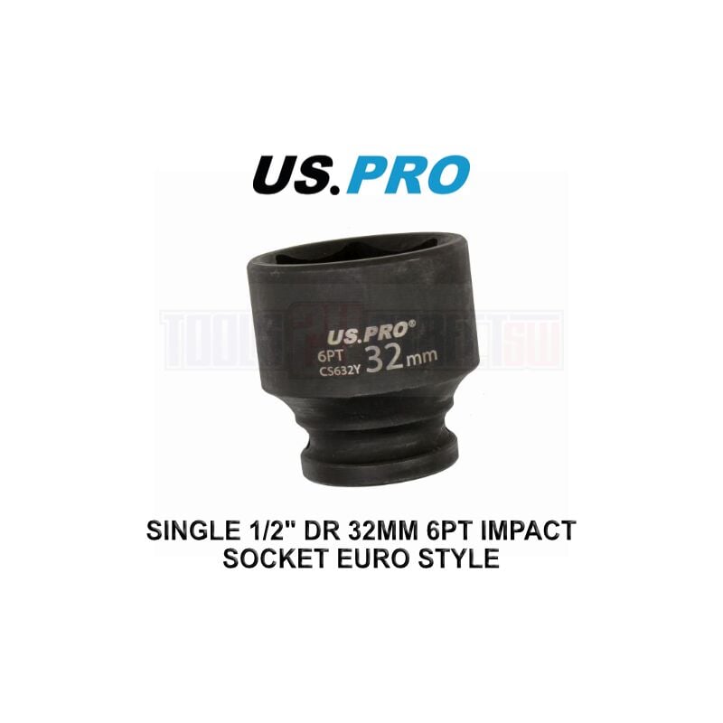 Us Pro - Tools 32mm Impact Socket 1/2 Drive 6 Point Single Hex Shallow 3830