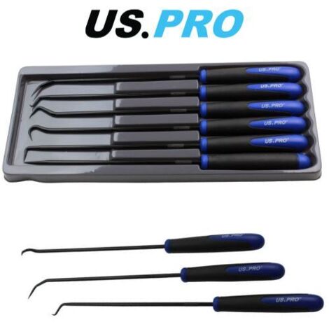 US PRO TOOLS 6pc EXTRA LONG HOOK & PICK TOOL SET Straight & Angled Podger 5037