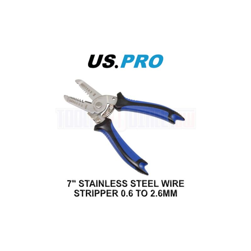Us Pro - Tools 7 Stainless Steel Wire Stripper Cutter 0.6 To 2.6MM Ergonomic Handles 6837