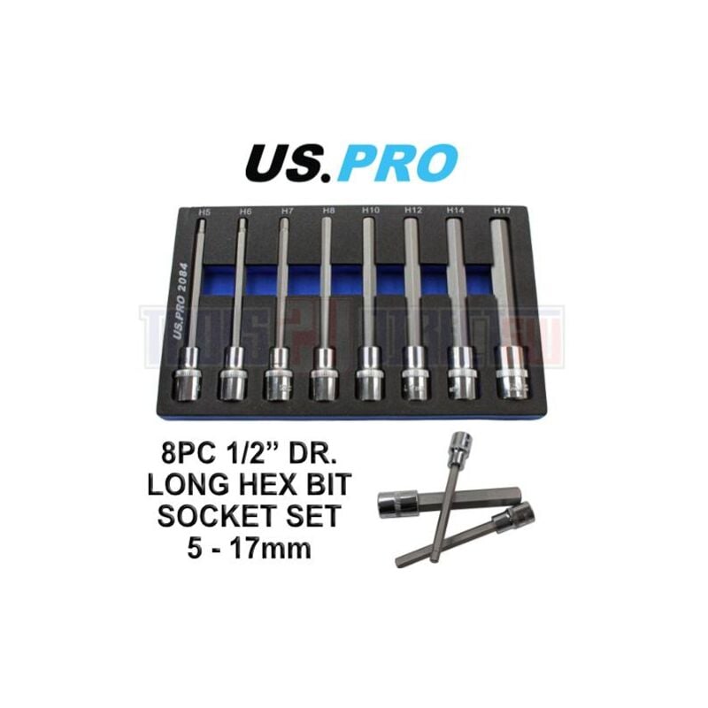 8pc 1/2Dr 140mm Long Hex Bits Sockets Key Set Allen 5 - 17mm 2084 - Us Pro