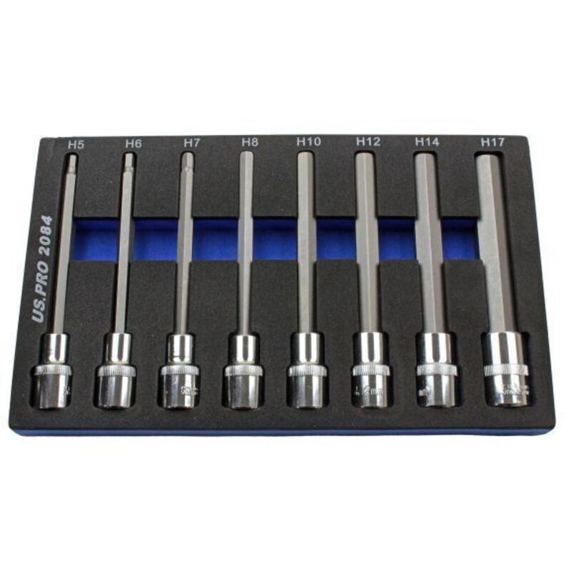 US PRO 8pc 1/2 Dr Drive 140mm Long Hex Bits Sockets Key Set Allen 5 - 17mm 2084