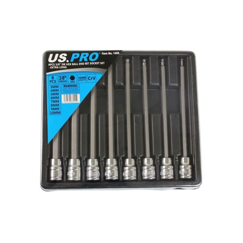 8pc 3/8 Long Ball End Hex Allen Bit Key Sockets 3mm - 10mm 1495 - Us Pro