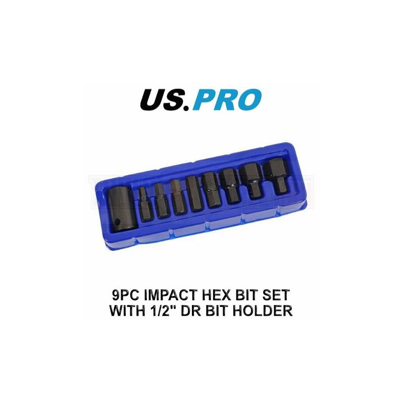 Us Pro - Tools 9pc Impact Hex Bit Set With 1/2 dr Bit Holder H6 - H19 3997