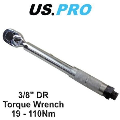 US PRO TORQUE WRENCH 3/8"" CLICK RATCHET GARAGE TOOL 19-110NM 6770