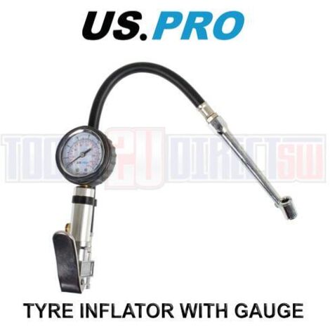 Us Pro Tyre Inflator Air Line 0-220psi Pressure Gauge 1/4"" BSP Connector 8808