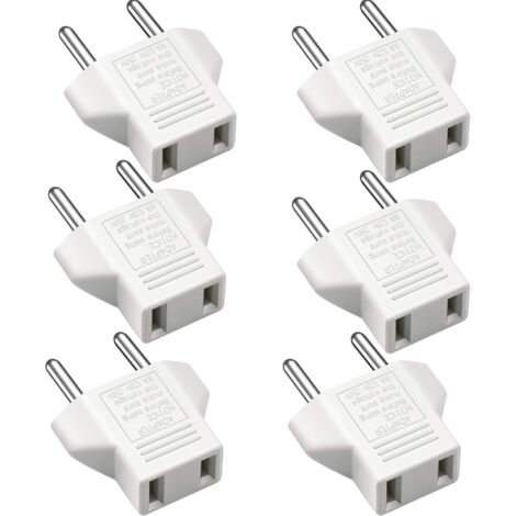 US to EU Adapter, [6 Pack] 2 Pin CN China USA American to 2 Pin EU Europe France, Germany, Spain, Egypt and More - White