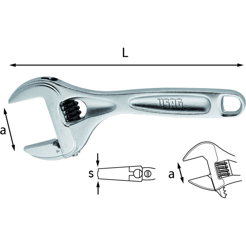 Usag - U02940010 Chiave Regolabile a Rullino Corta Max 34mm