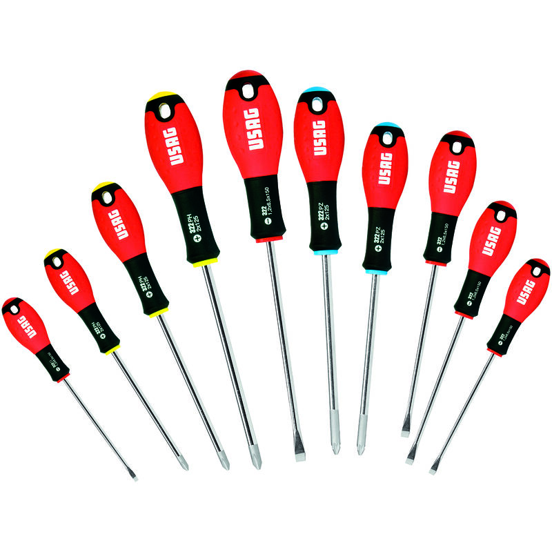 Image of Usag - 322 SH10 Set mit 10 Schraubendrehern, Schlitzschrauben, Kreuzaufdruck