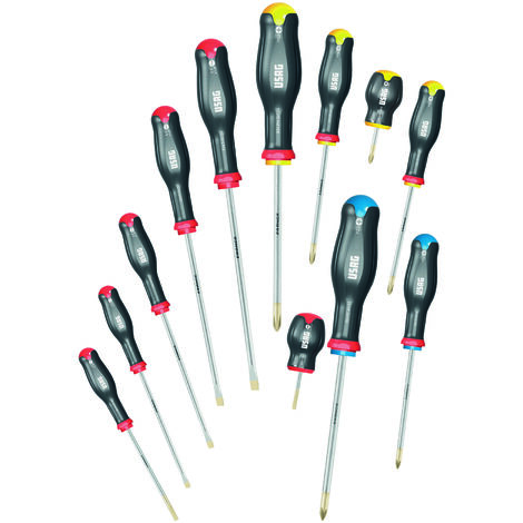 USAG 324 SH12 Set mit 12 Schraubendrehern, Schlitzschrauben, Kreuzaufdruck