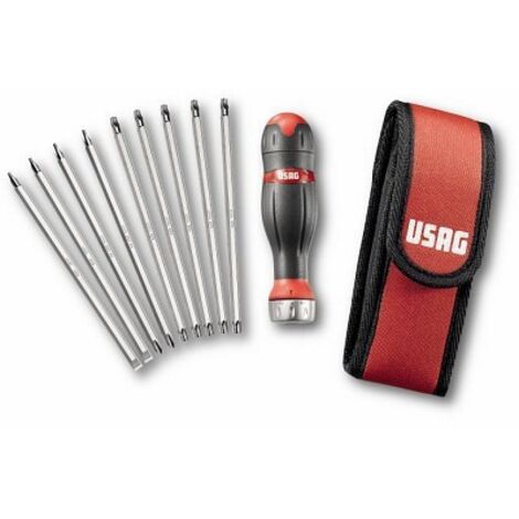 USAG 333 K/SB10 Destornillador combinado carraca integrada, estuche 10 insertos