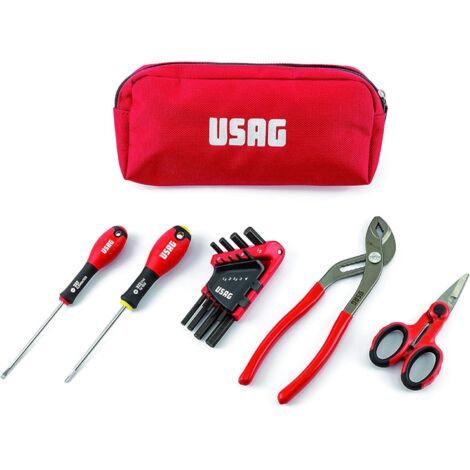 Usag U00070053 Astuccio Portautensili Con Giraviti, Chiavi Maschio, Pinza Regolabile E Forbice 13 Pezzi