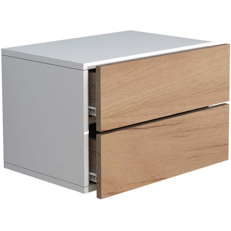 Ebuy24 - UsalL45 table de nuit accroché au mur 2 tiroirs blanc, chêne décor.