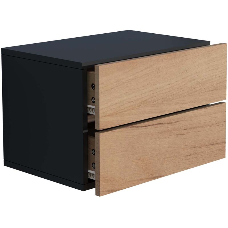 Ebuy24 - UsalL45 table de nuit accroché au mur 2 tiroirs noir, chêne décor.