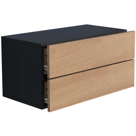 UsalL60 Nachttisch wandhängend 2 Schubladen schwarz, Eiche dekor.