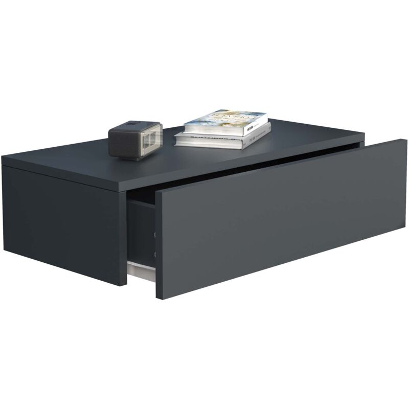 VCM Wooden wall hanging bedside table Usal M 60 cm in Dark Grey