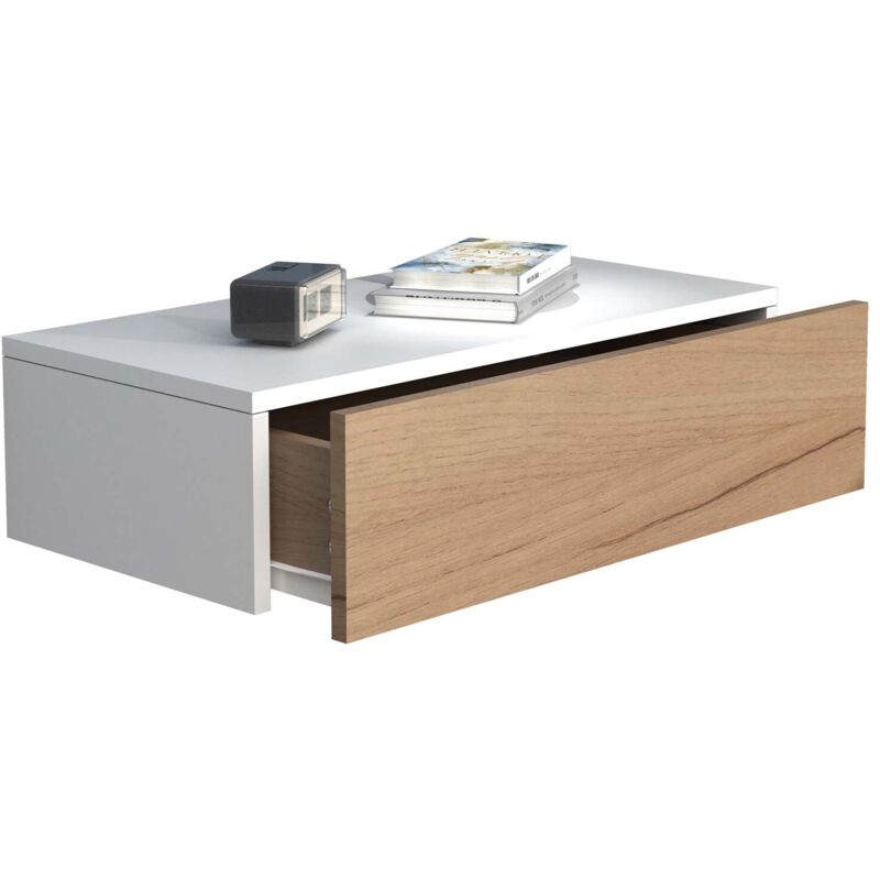 Ebuy24 - Table de nuit Usal h. 15 x l. 60 x p. 30 cm Blanc/Hong Eiche